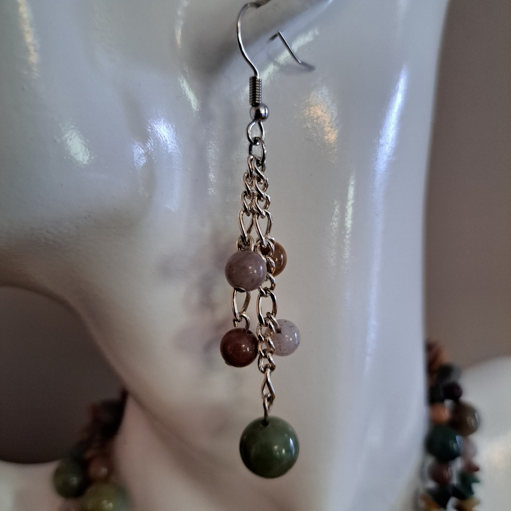 Multicolor Indian Agate Beaded Necklace, Bracelet & Earring Set